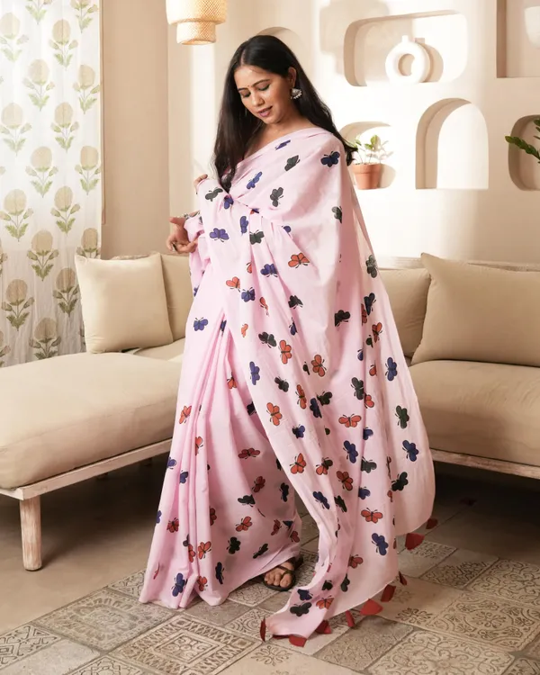 Multicolour_Cotton_Butterfly_Kisses_H_Block_Printed_Mul_Saree_With_Tassels_For_Women